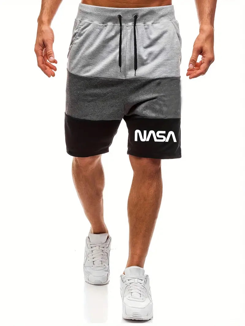 Shorts casuais masculinos com bloco de cores, Shorts de Praia Com cordão