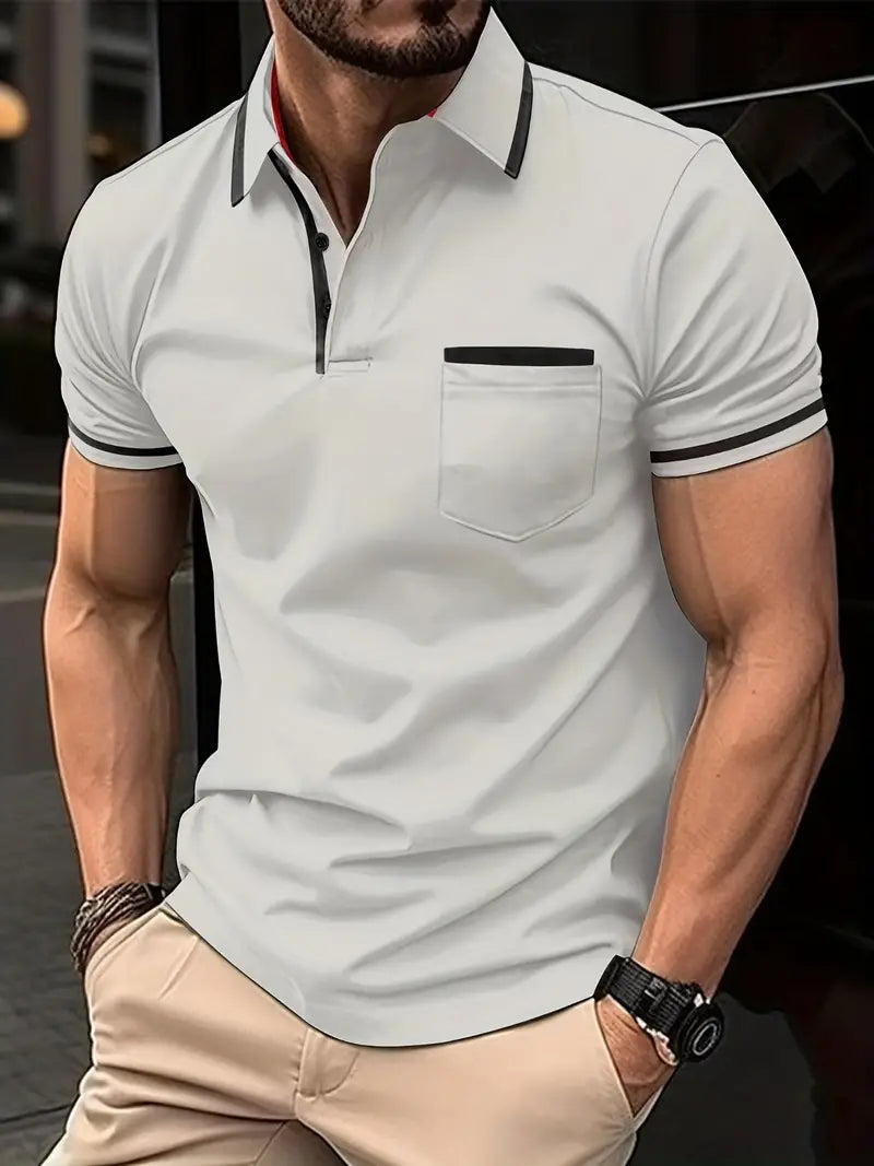 Camiseta de golfe de caimento regular e respirável, camiseta casual de gola V de manga curta