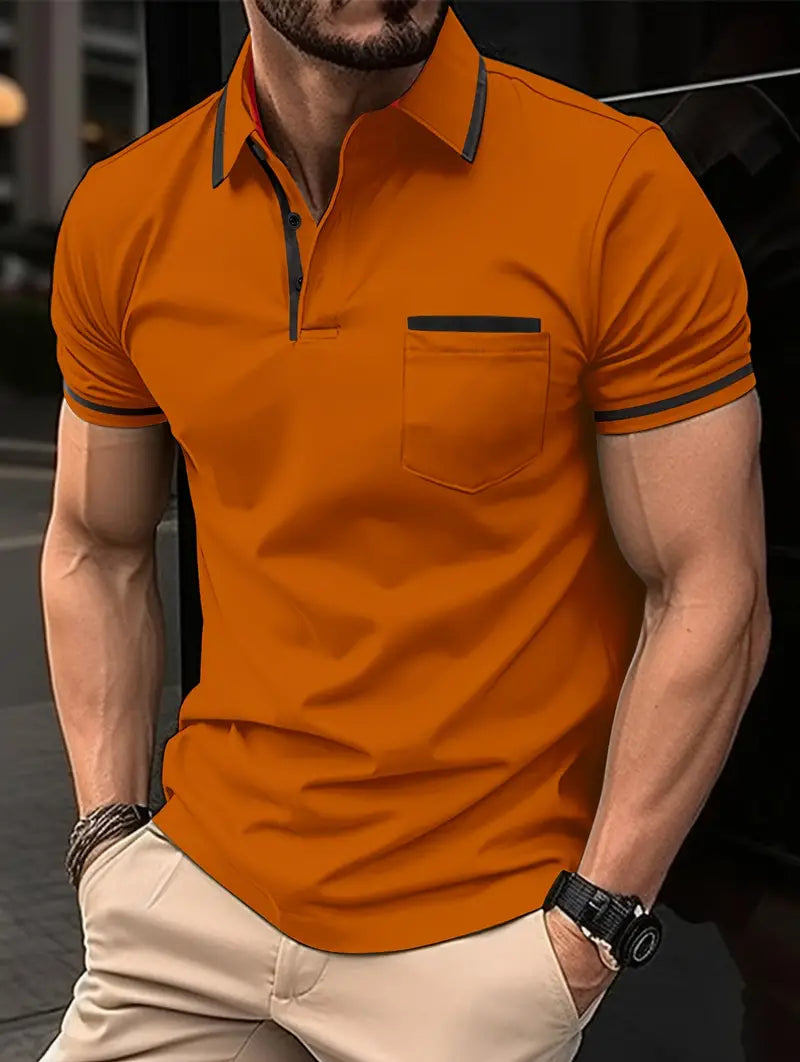 Camiseta de golfe de caimento regular e respirável, camiseta casual de gola V de manga curta