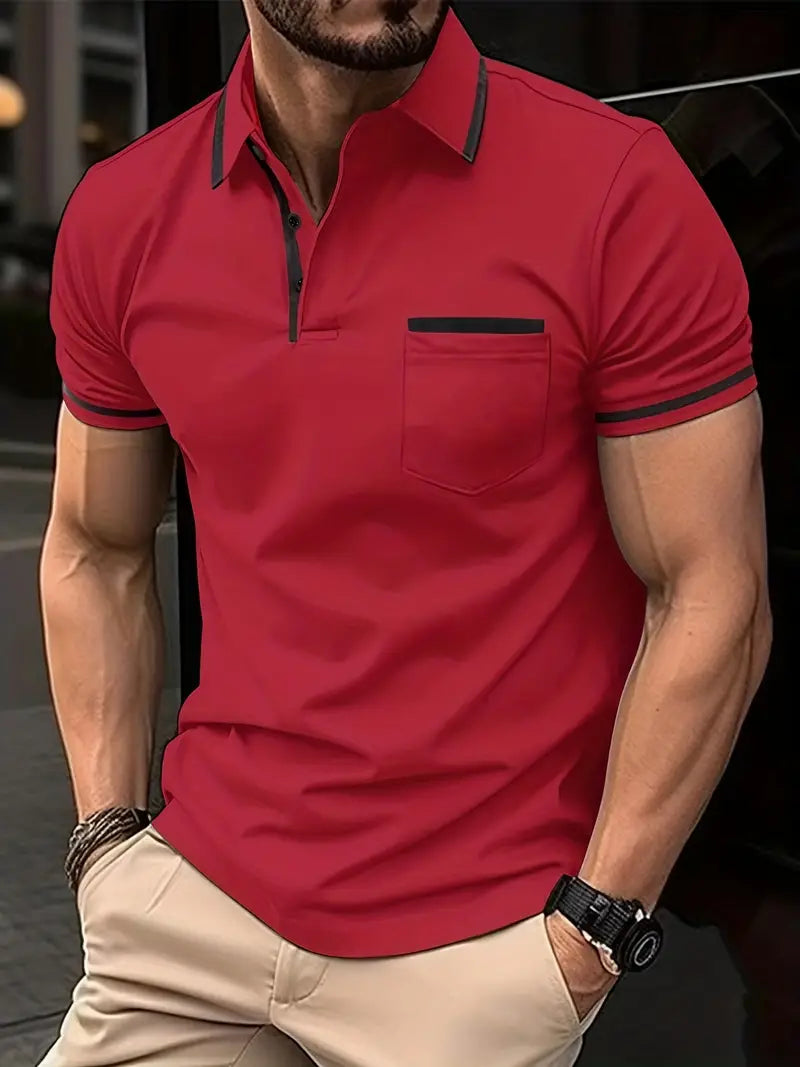 Camiseta de golfe de caimento regular e respirável, camiseta casual de gola V de manga curta