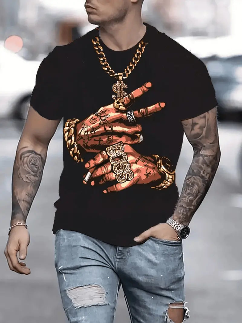 Camiseta de manga curta de Gola redonda do Estilo Hip Hop , Moda Urbana Masculina