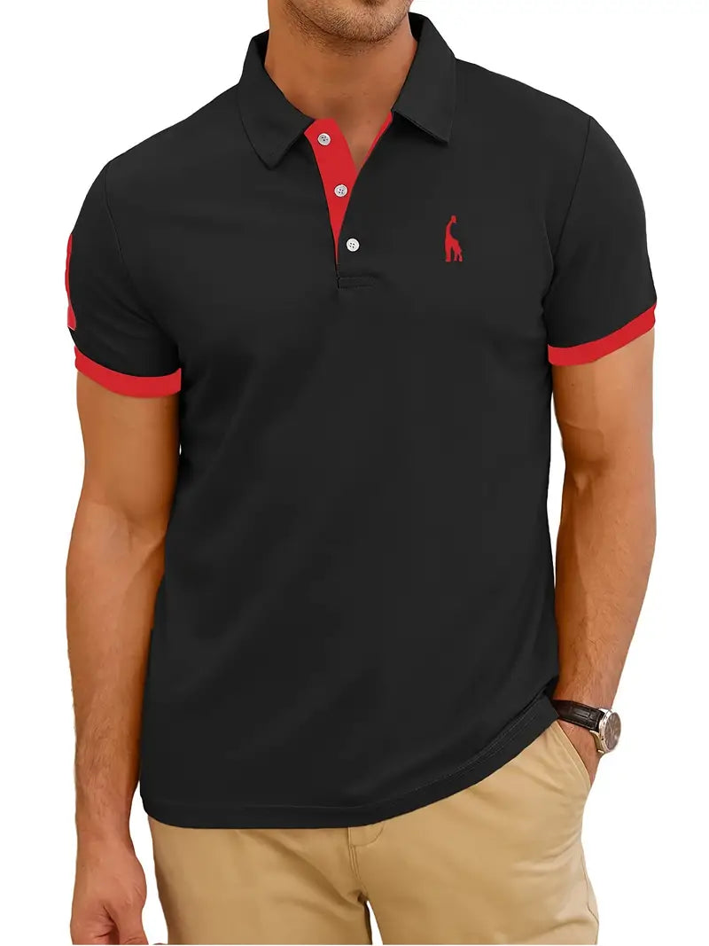 Camisa listrada bordada de corte ajustado casual masculina