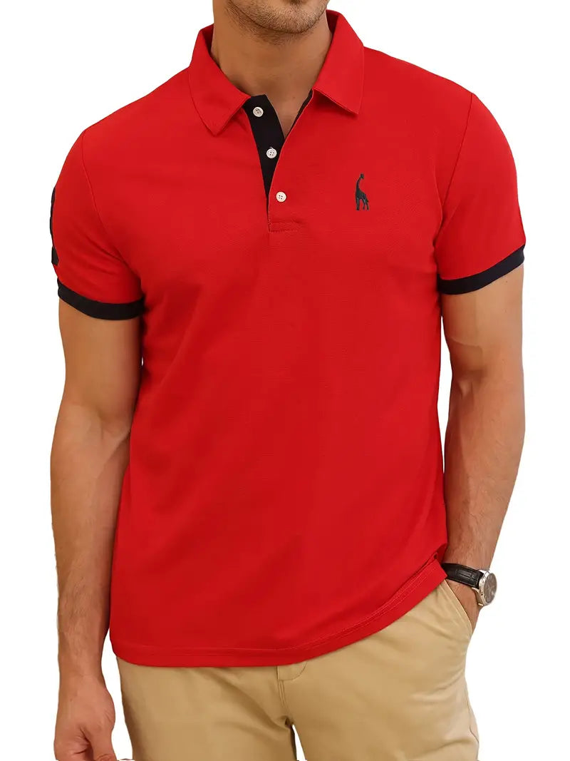Camisa listrada bordada de corte ajustado casual masculina