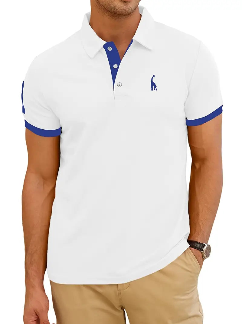 Camisa listrada bordada de corte ajustado casual masculina