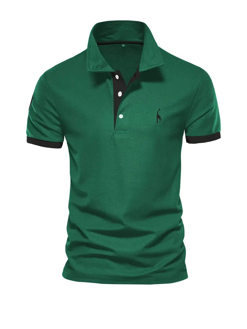 Camisa listrada bordada de corte ajustado casual masculina