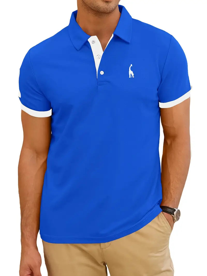 Camisa listrada bordada de corte ajustado casual masculina