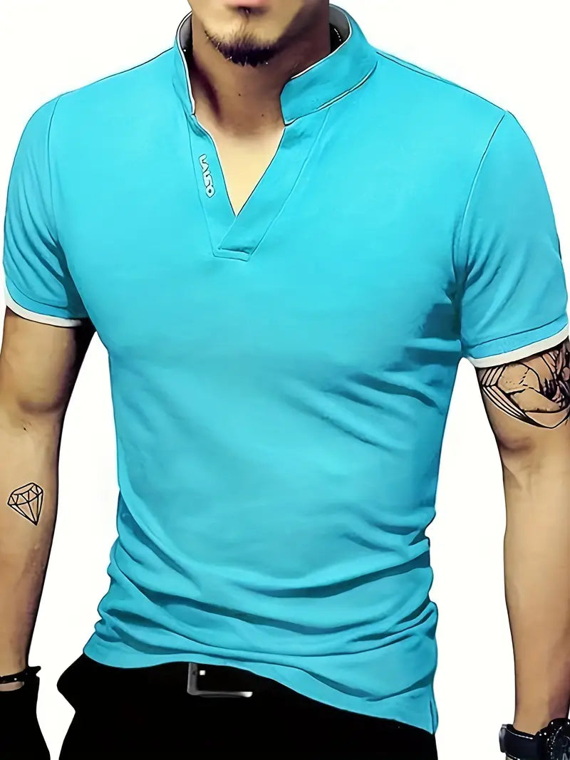 Camiseta de Golfe masculina, da moda, sólida de manga curta com cores contrastantes