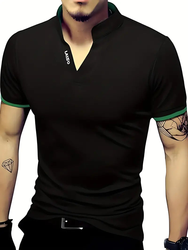 Camiseta de Golfe masculina, da moda, sólida de manga curta com cores contrastantes