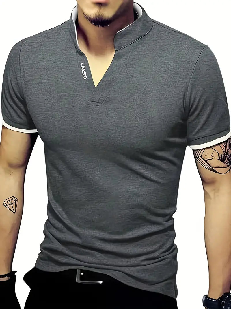 Camiseta de Golfe masculina, da moda, sólida de manga curta com cores contrastantes