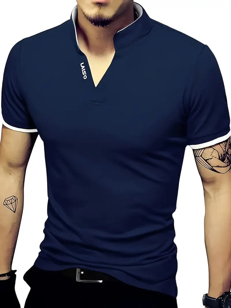 Camiseta de Golfe masculina, da moda, sólida de manga curta com cores contrastantes