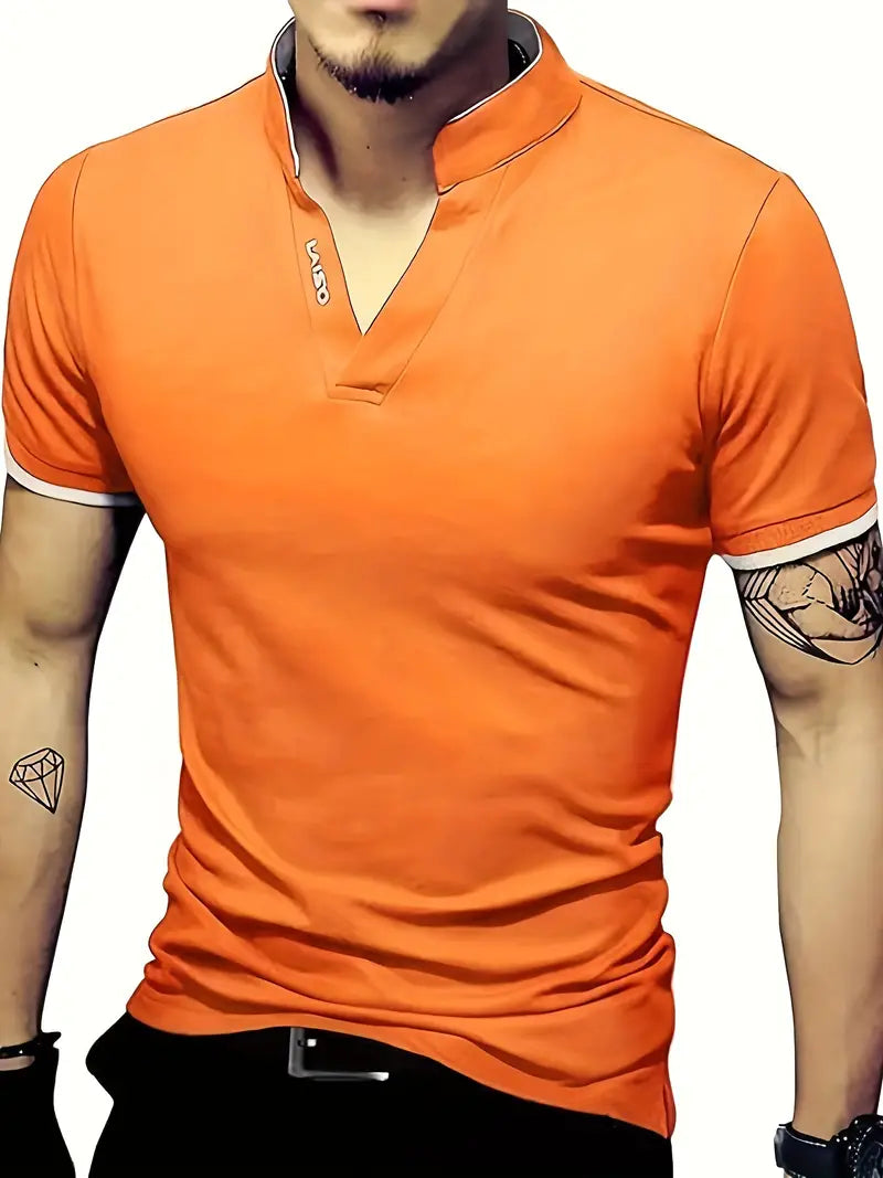 Camiseta de Golfe masculina, da moda, sólida de manga curta com cores contrastantes
