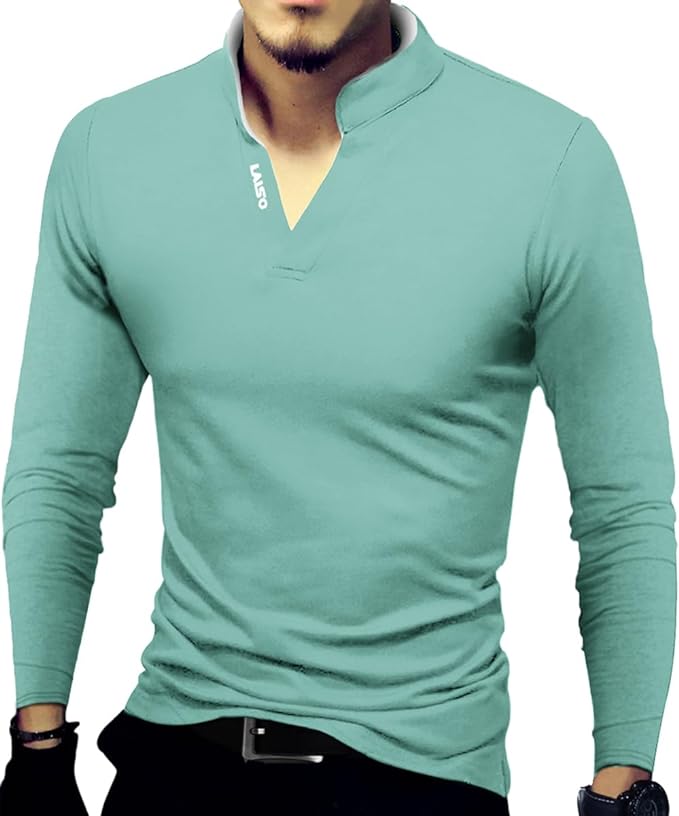 Camisa polo masculina fashion manga comprida slim fit Henley camisetas roupas de algodão