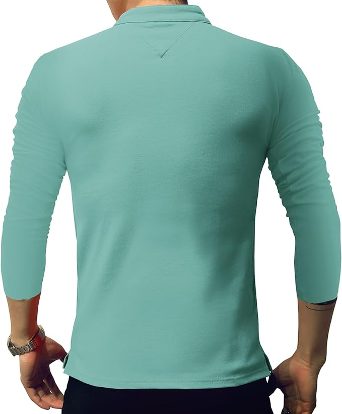 Camisa polo masculina fashion manga comprida slim fit Henley camisetas roupas de algodão