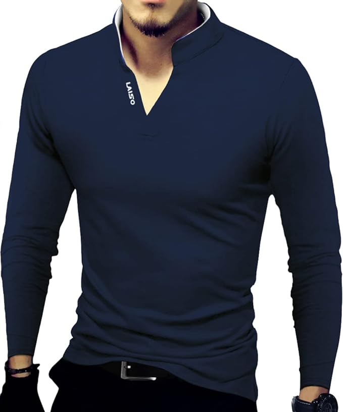 Camisa polo masculina fashion manga comprida slim fit Henley camisetas roupas de algodão