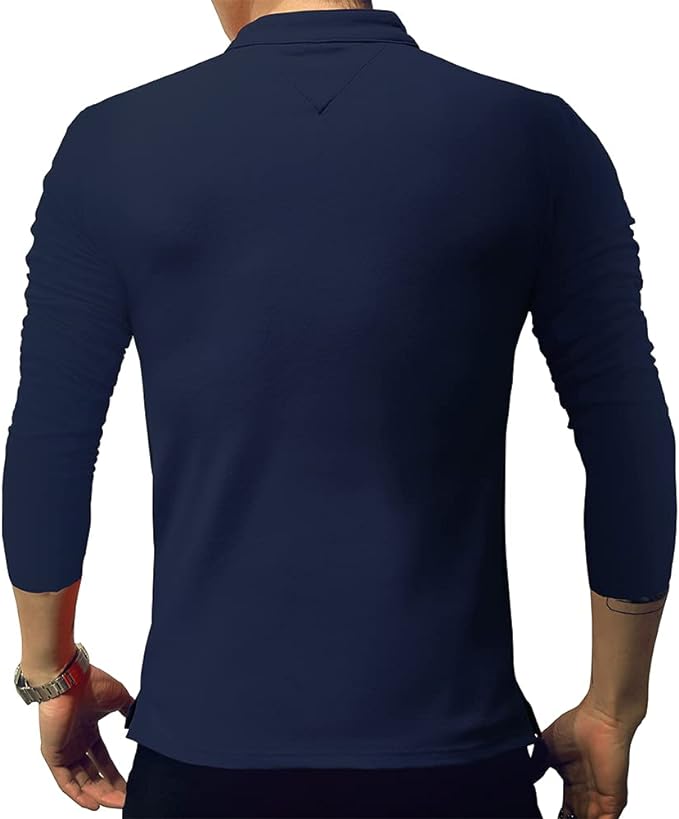 Camisa polo masculina fashion manga comprida slim fit Henley camisetas roupas de algodão