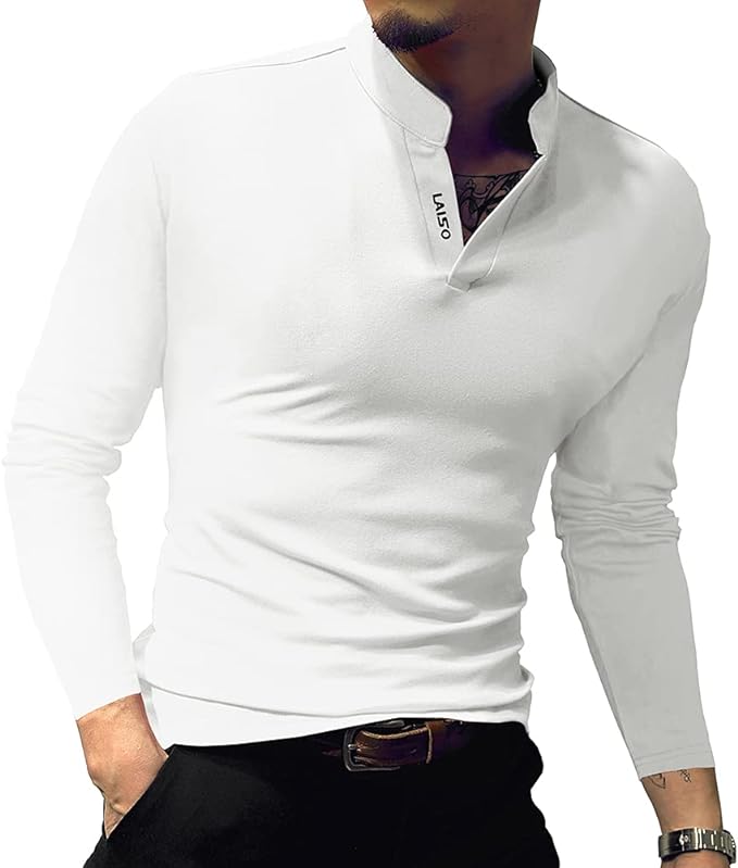 Camisa polo masculina fashion manga comprida slim fit Henley camisetas roupas de algodão