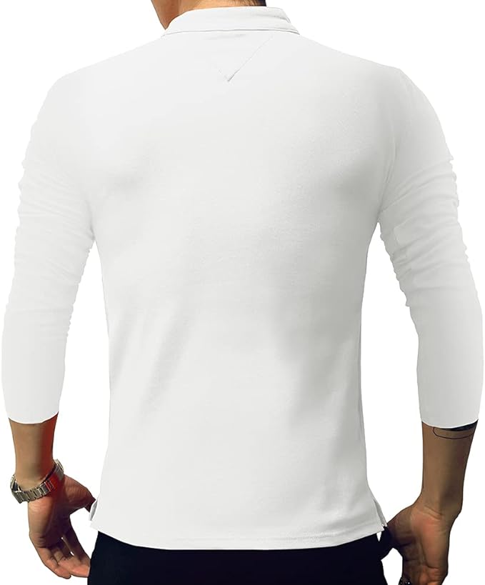 Camisa polo masculina fashion manga comprida slim fit Henley camisetas roupas de algodão