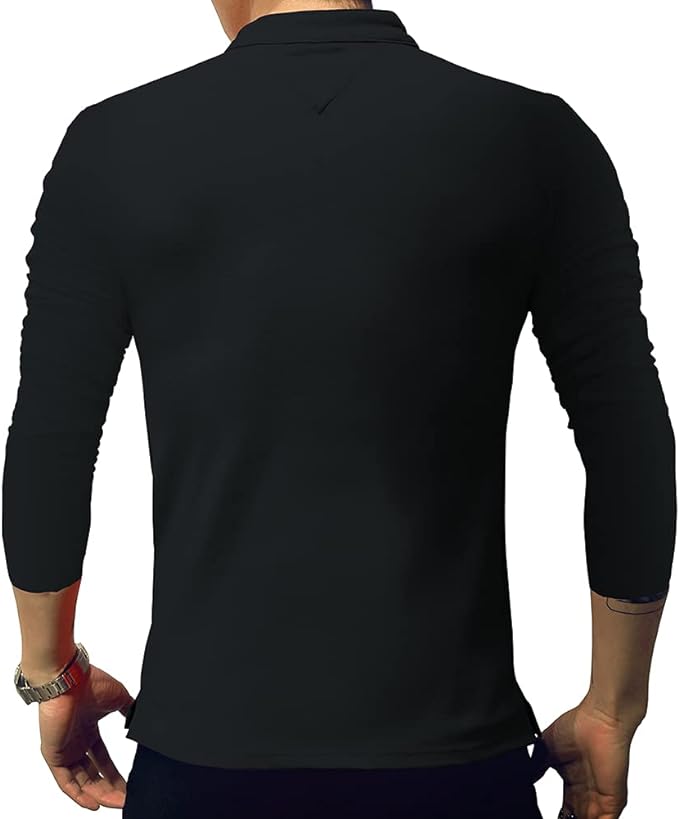 Camisa polo masculina fashion manga comprida slim fit Henley camisetas roupas de algodão