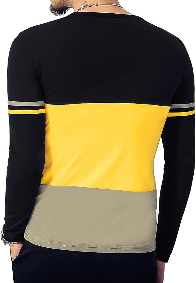 Camiseta masculina slim fit de manga curta, camiseta de algodão com costura em cores contrastantes