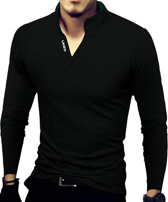 Camisa polo masculina fashion manga comprida slim fit Henley camisetas roupas de algodão