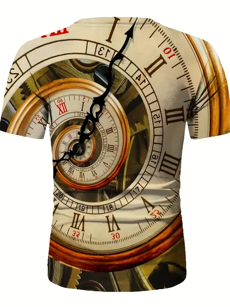 Camiseta masculina engraçada de impressão 3D com estampa abstrata de relógio