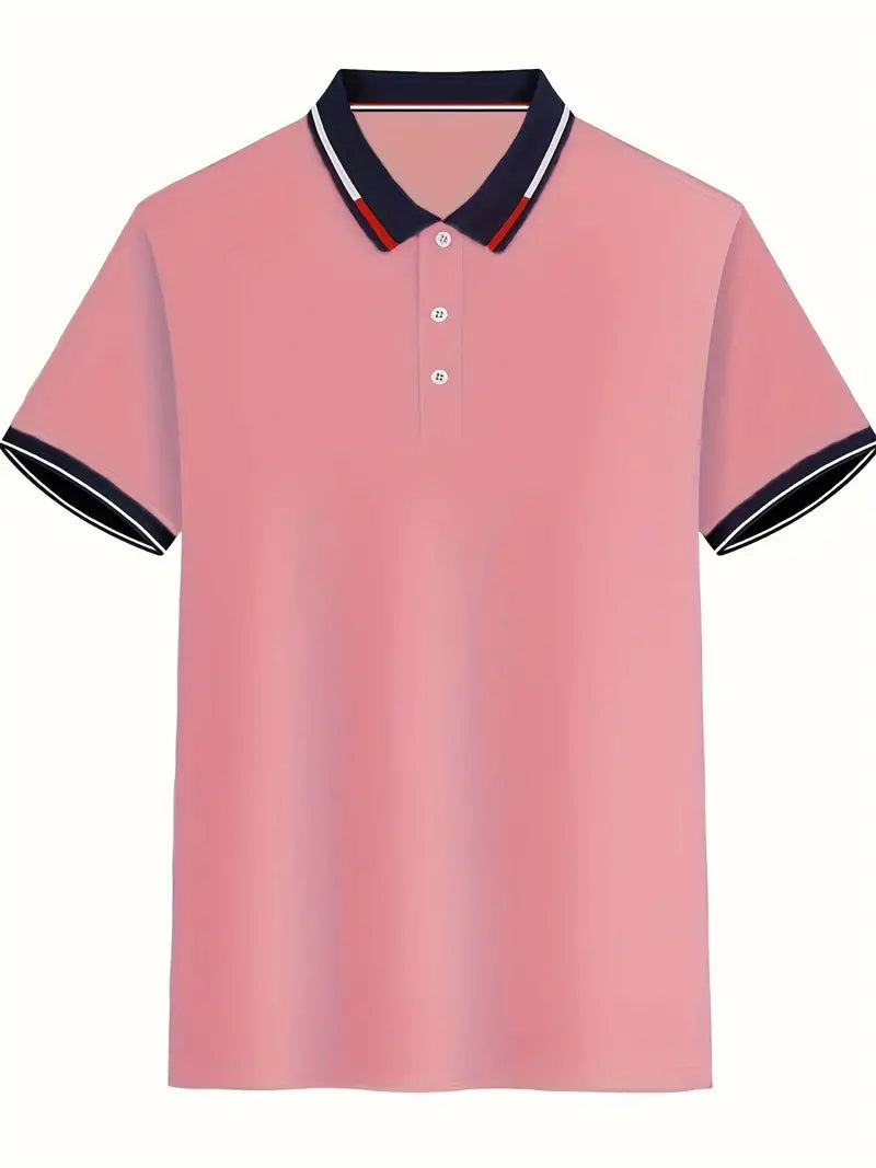 Camiseta de Golfe casual de Manga curta e Gola para homens, com detalhes contrastantes