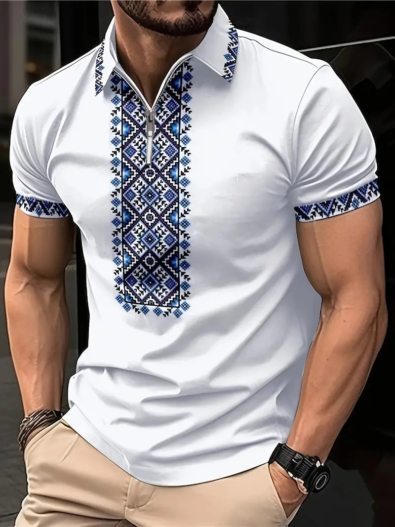 Camiseta de manga curta confortável e personalizada com padrão geométrico