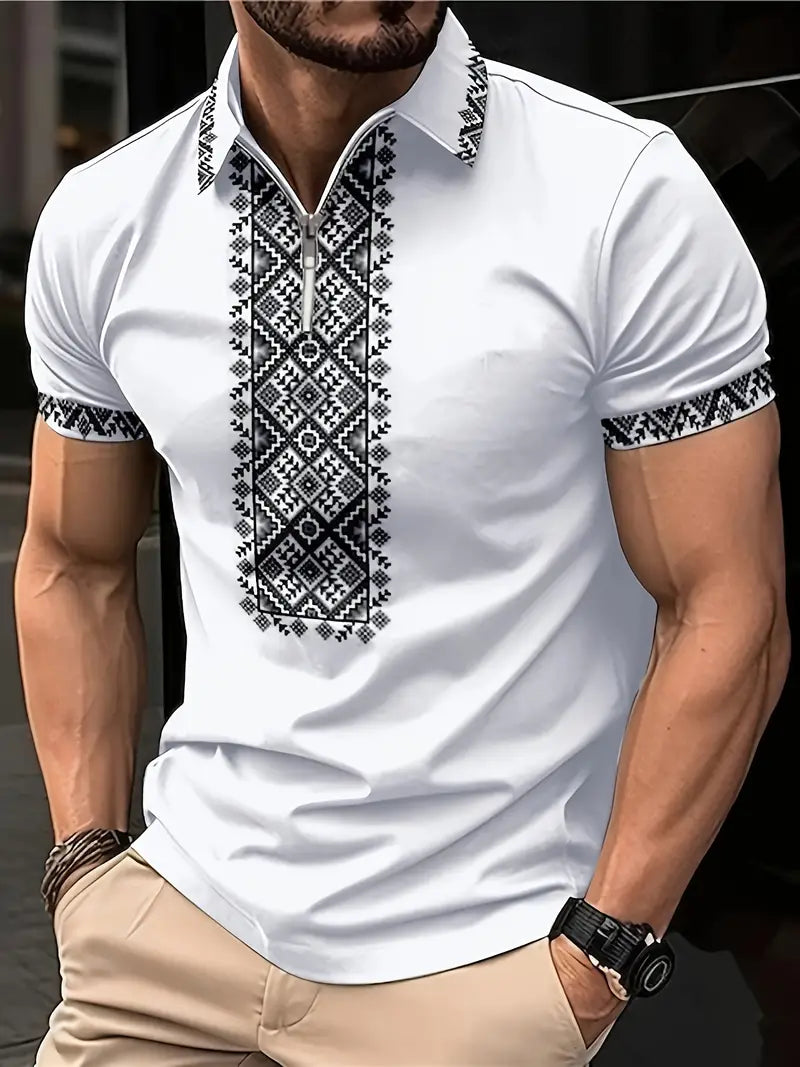 Camiseta de manga curta confortável e personalizada com padrão geométrico