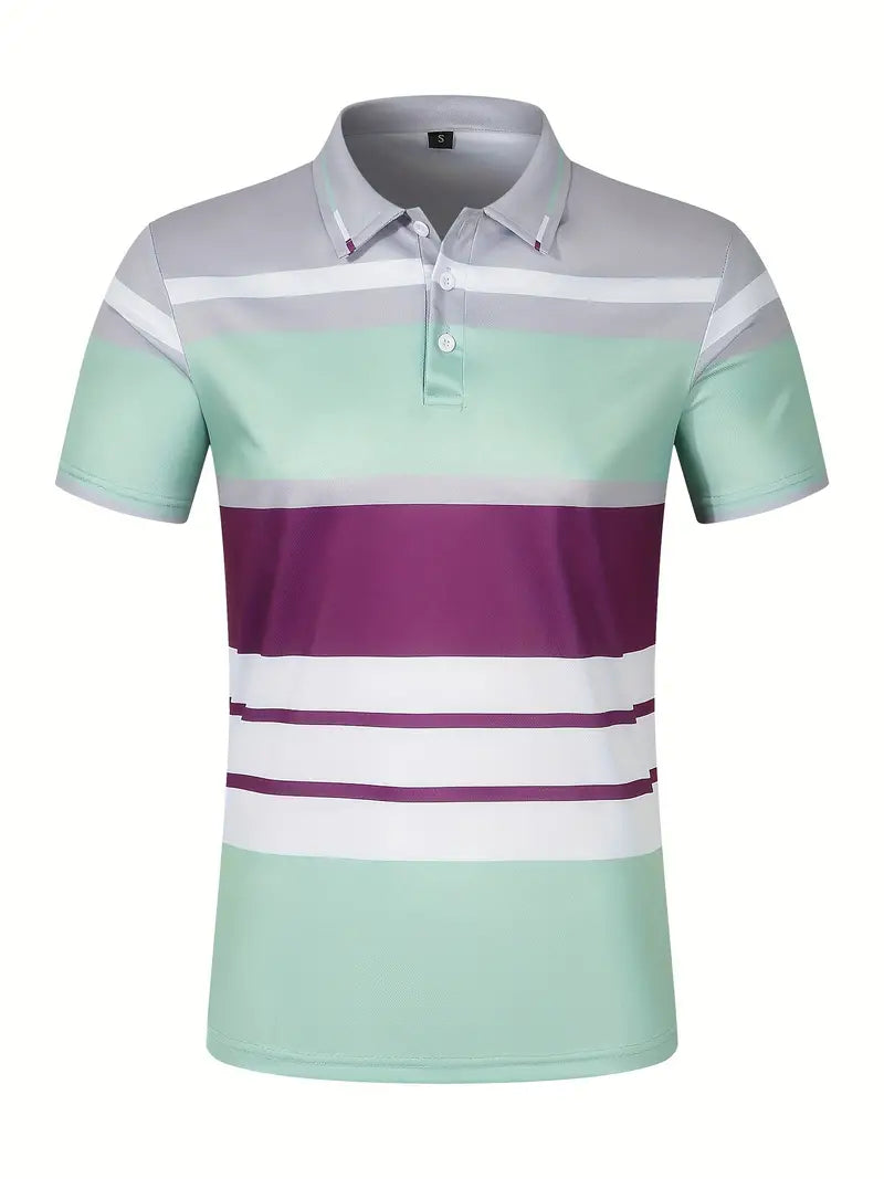 Camiseta de golfe listrada para homens, camiseta de tênis de manga curta