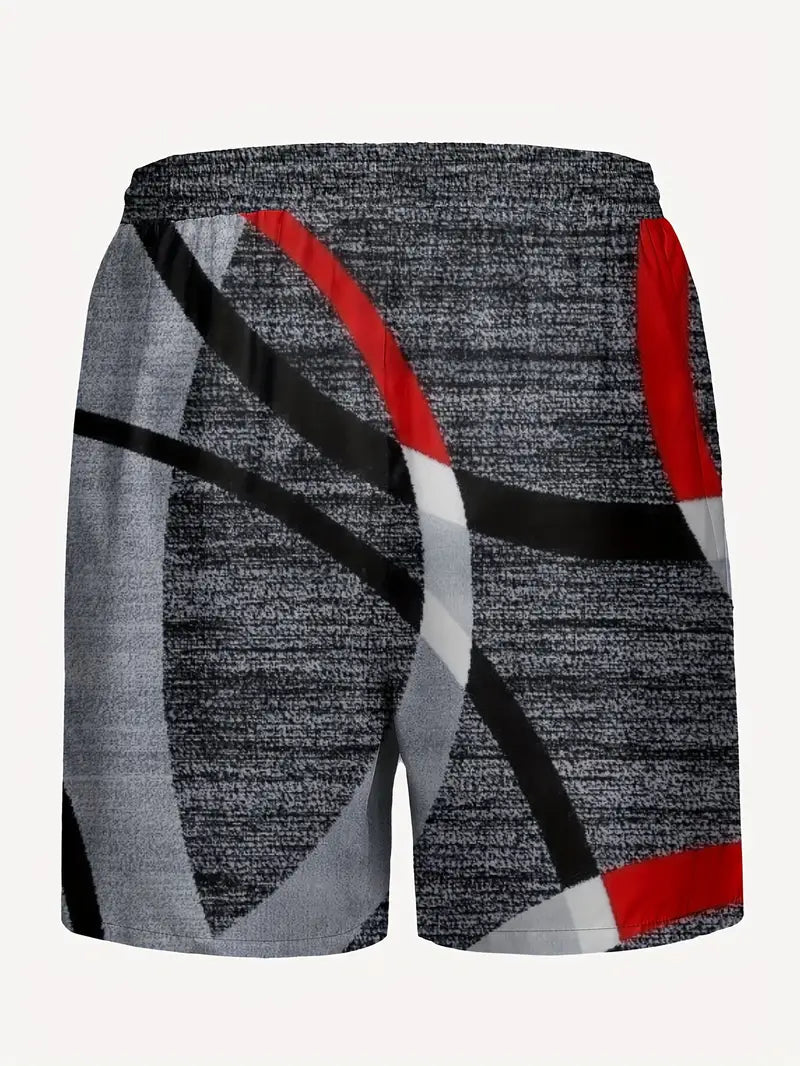 Shorts masculinos com padrão geométrico e cordão, com bolsos, ideal para Passeios