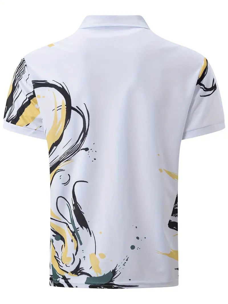 Camisa casual de manga curta com estampa de pintura para homens para uso diario e esportes