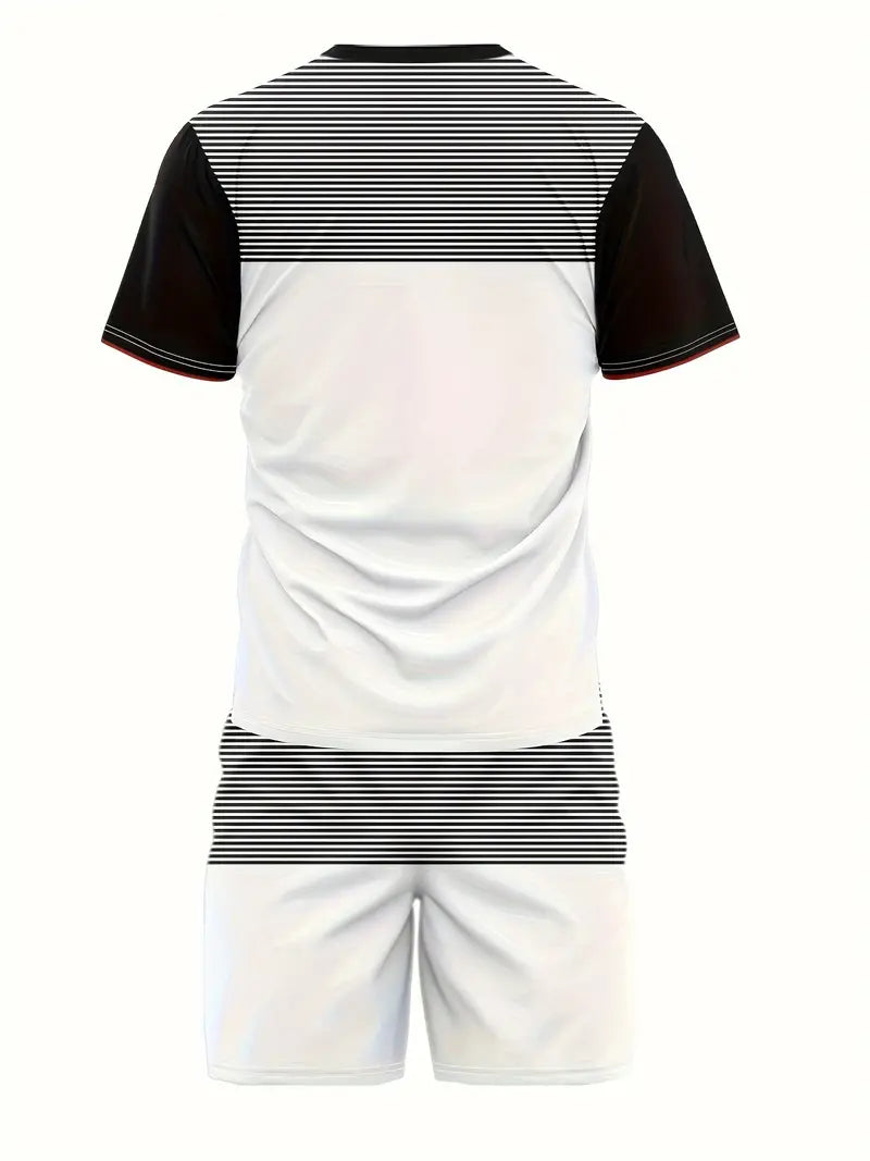 Conjunto de 2 peças de lazer de verão masculino, camiseta masculina de manga curta, gola redonda e shorts com cordão