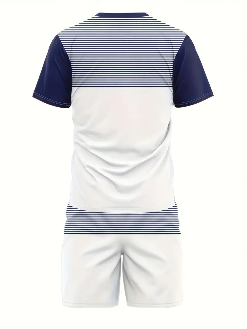 Conjunto de 2 peças de lazer de verão masculino, camiseta masculina de manga curta, gola redonda e shorts com cordão