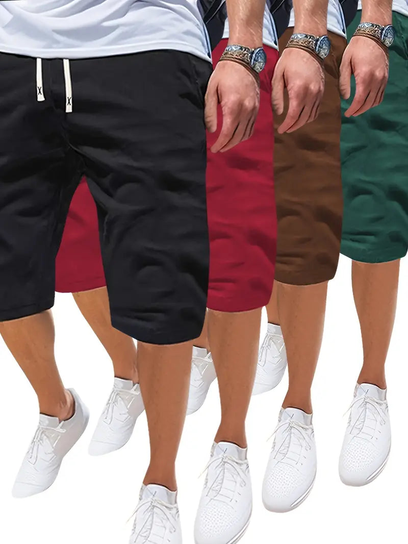 Conjunto de 4 shorts esportivos sólidos com cordão e bolsos