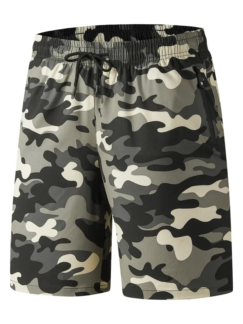 Shorts esportivos masculinos de secagem rápida com bolso com zíper