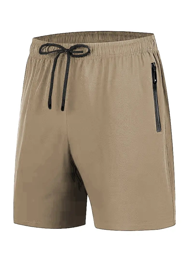 Shorts esportivos masculinos de secagem rápida com bolso com zíper
