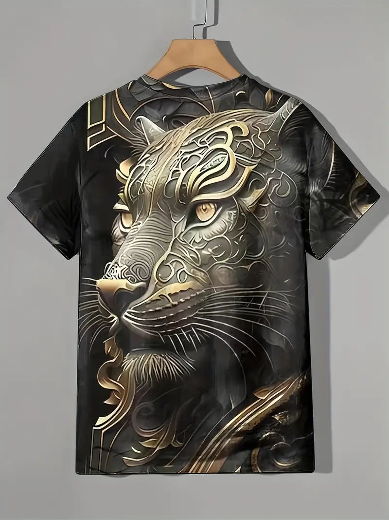 Camiseta masculina gráfica de Leão com Impressão Digital 3D