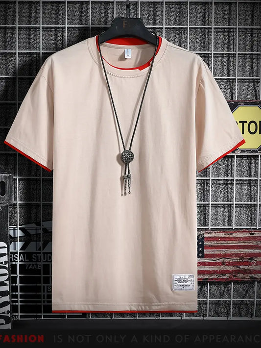 Camiseta masculina 100% algodão combinando com cores, camiseta casual com gola redonda
