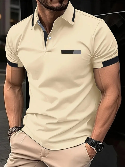 Camisa de manga curta masculina de riscas de cores, para lazer e esportes