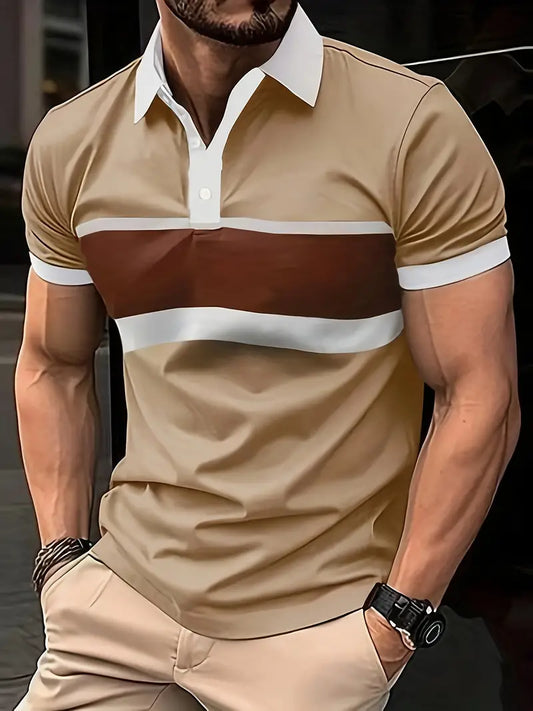 Camisa de manga curta masculina de riscas de cores, para lazer e esportes