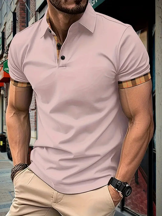 Camisa de manga curta masculina de riscas de cores, para lazer e esportes