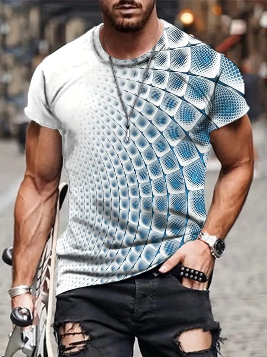 Camiseta masculina de ilusão óptica de novidade com gola redonda