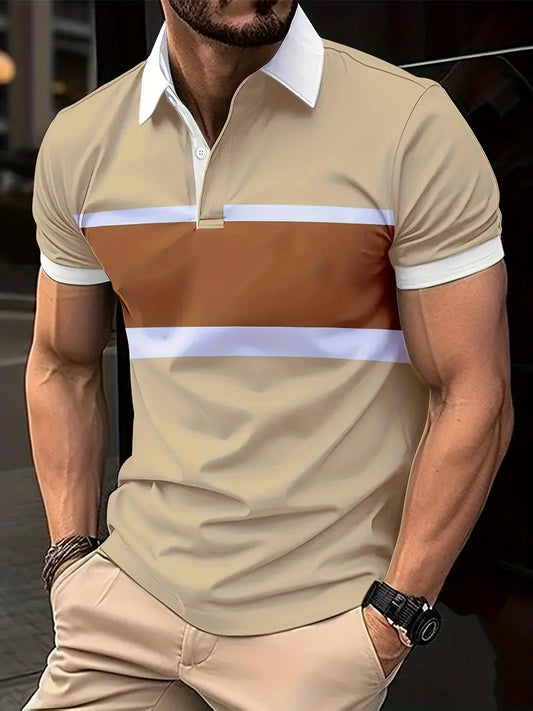 Camisa de manga curta masculina de bloco de cores, para lazer e esportes