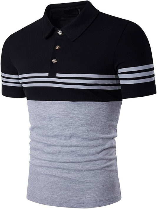 Camiseta polo masculina de manga curta com listras contrastantes