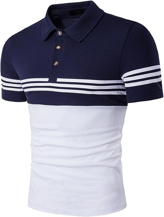 Camiseta polo masculina de manga curta com listras contrastantes