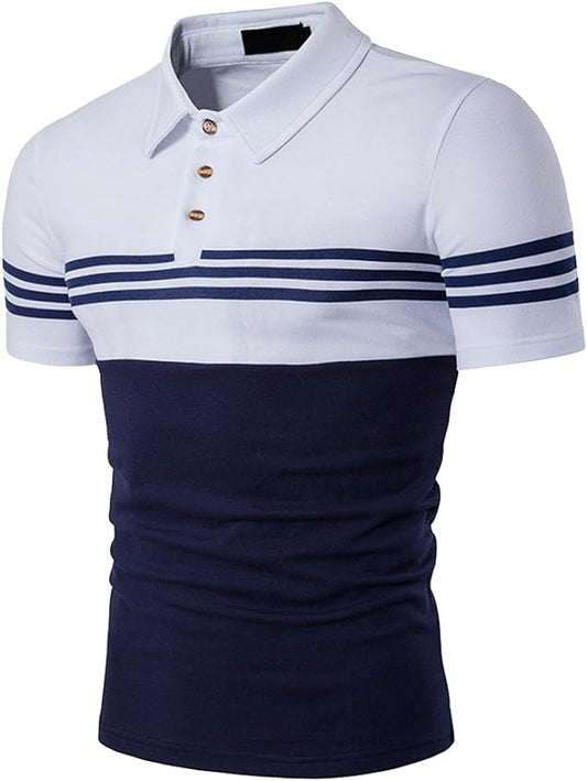 Camiseta polo masculina de manga curta com listras contrastantes