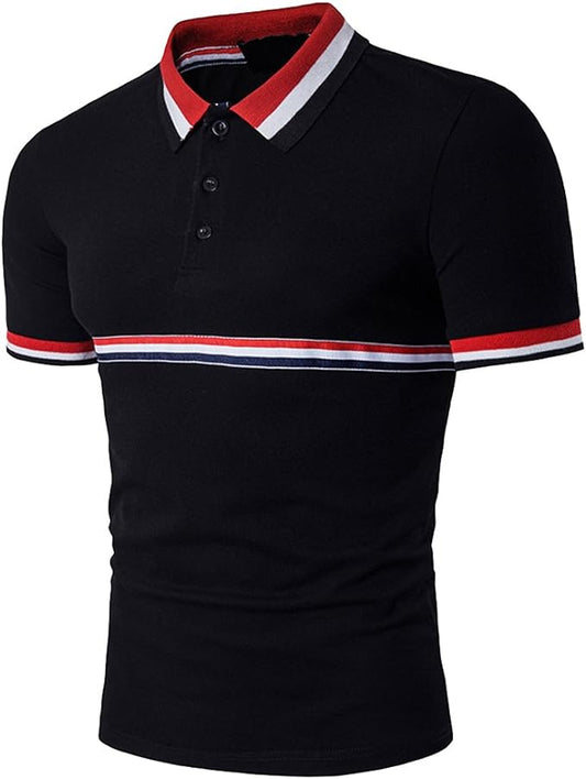 Camiseta polo masculina de manga curta com listras contrastantes