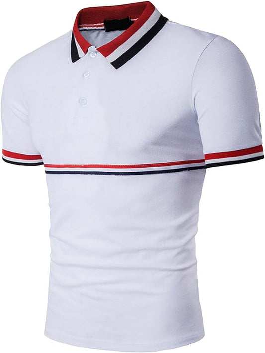 Camiseta polo masculina de manga curta com listras contrastantes