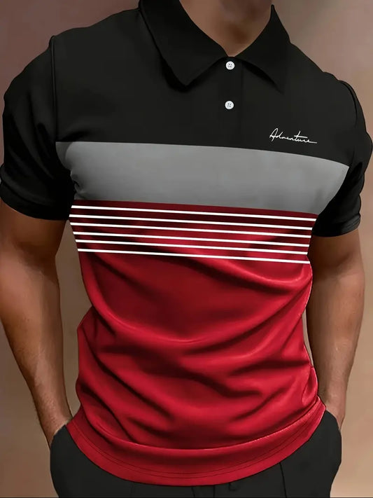Camiseta de manga curta com botões e gola listrada no estilo vintage casual para treinamento