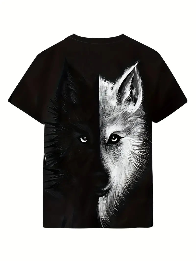 Camiseta masculina com estampa de lobo 3D – estilo casual confortável, perfeita para exercícios físicos
